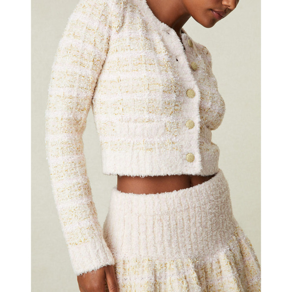 Loveshackfancy 'Saxson' Pink Polyester Tweed Cardigan Size XS - Picture 1 of 5